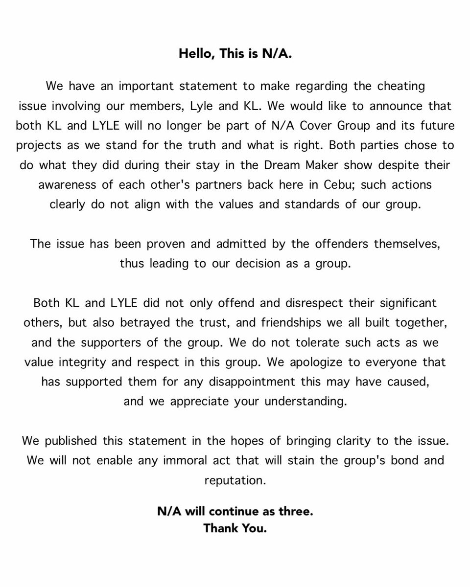 vincification's tweet photo. Dream Maker KL &amp; LYLE’s official cover group posted a statement confirming the issue and announcing the removal of the two members from the group.

#DreamMaker_KL #DreamMaker_Lyle
here’s the link to the official statement.
🔗 : https://t.co/COXTFmue2A https://t.co/FTpzh6hLbX