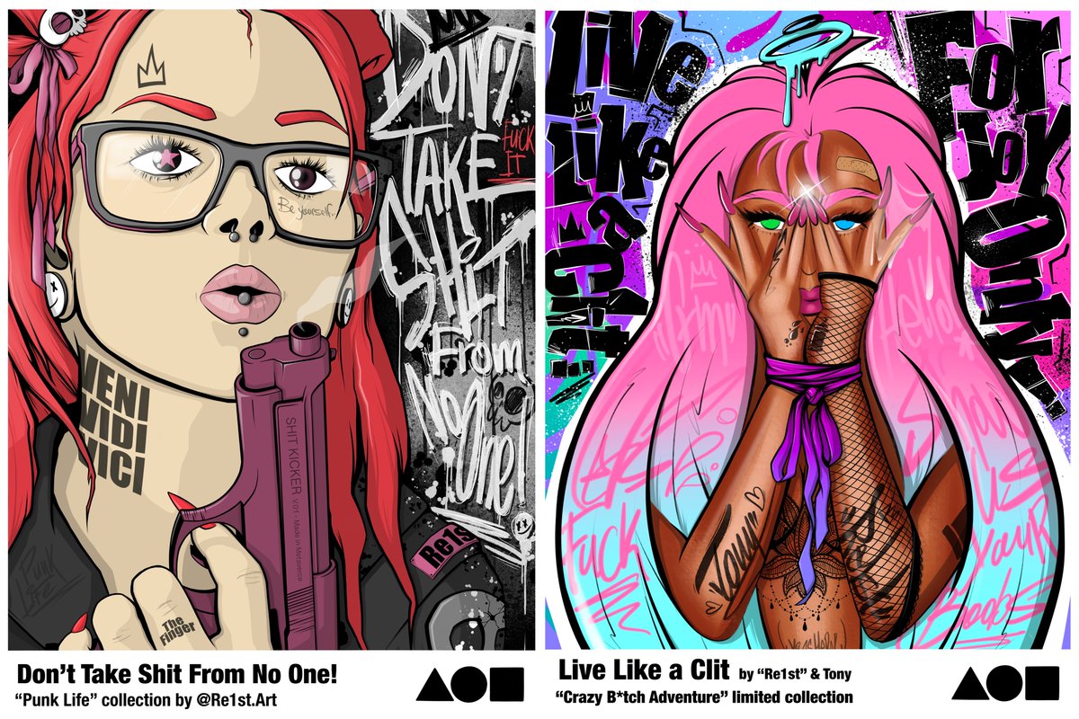 My last two unsold arts from 2022:

☆ Don't Take Shit From No One!
"Punk Life" collection of 1/1 arts pieces.
foundation.app/@re1st.art/pun…

☆ Live Like a Cl!t
"Crazy B*tch Adventure" collaboration with @grrwolfie 
foundation.app/@artywolfie/cr…

#nftarti̇st #nftart | Price: 0.15 $ETH each