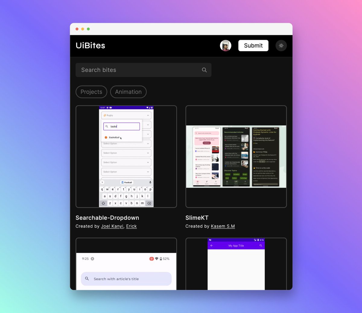 #AndroidDevelopers, Discover &amp; Share what you made with #JetpackCompose. Introducing UiBites. A platform for Android Devs to browse through curated list of Ui's made by our Community. app.uibites.co 

Register now to get your own subdomain such as kasem-sm.uibites.co
