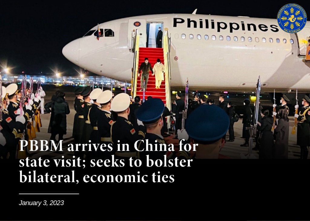 pcogovph's tweet photo. President Ferdinand R. Marcos Jr. arrived in China Tuesday evening for a three-day state visit as he hopes to strengthen cooperation with Asia’s major economic power.

READ: https://t.co/oUlyWQPkbe https://t.co/TPdBIt01kR