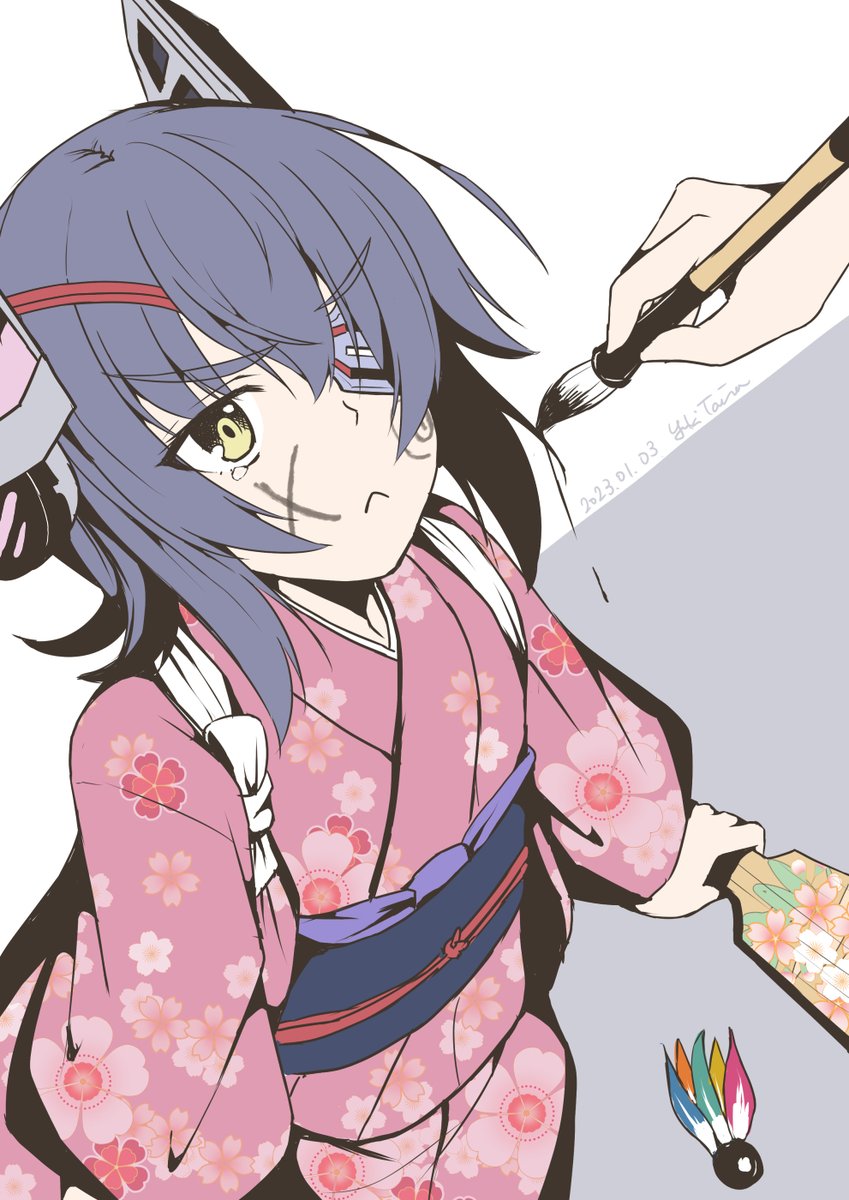 tenryuu (kancolle) 1girl japanese clothes hanetsuki eyepatch kimono headgear yellow eyes  illustration images