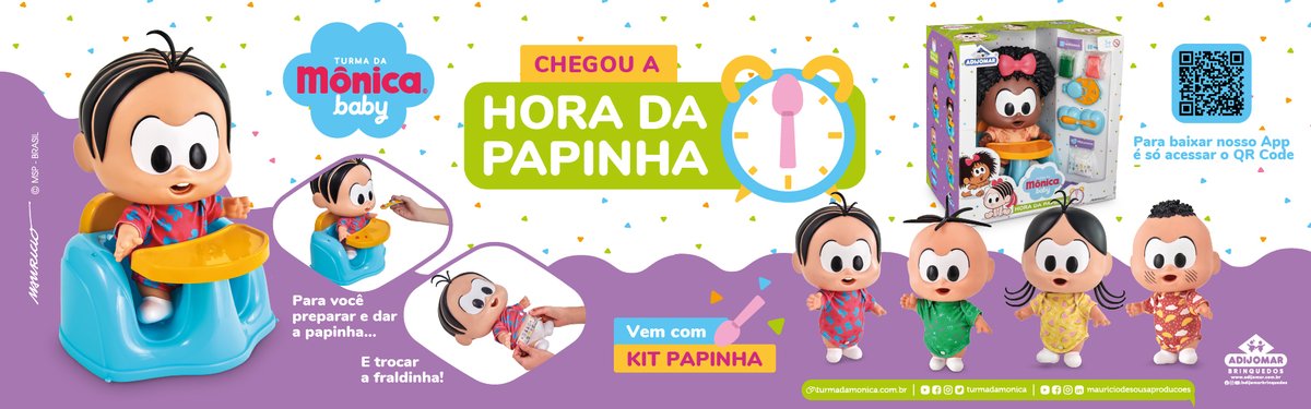 monica_spada's tweet photo. A parceria entre Mauricio de Sousa Produções e Adijomar Brinquedos, lançou a Turma da Mônica Baby Hora da Papinha. Uma brincadeira criativa para seu filho, que estimula a interação entre as crianças e os pais, desenvolvendo a coordenação motora.
 https://t.co/IXQ65wurZg https://t.co/IXT6pRoSV0