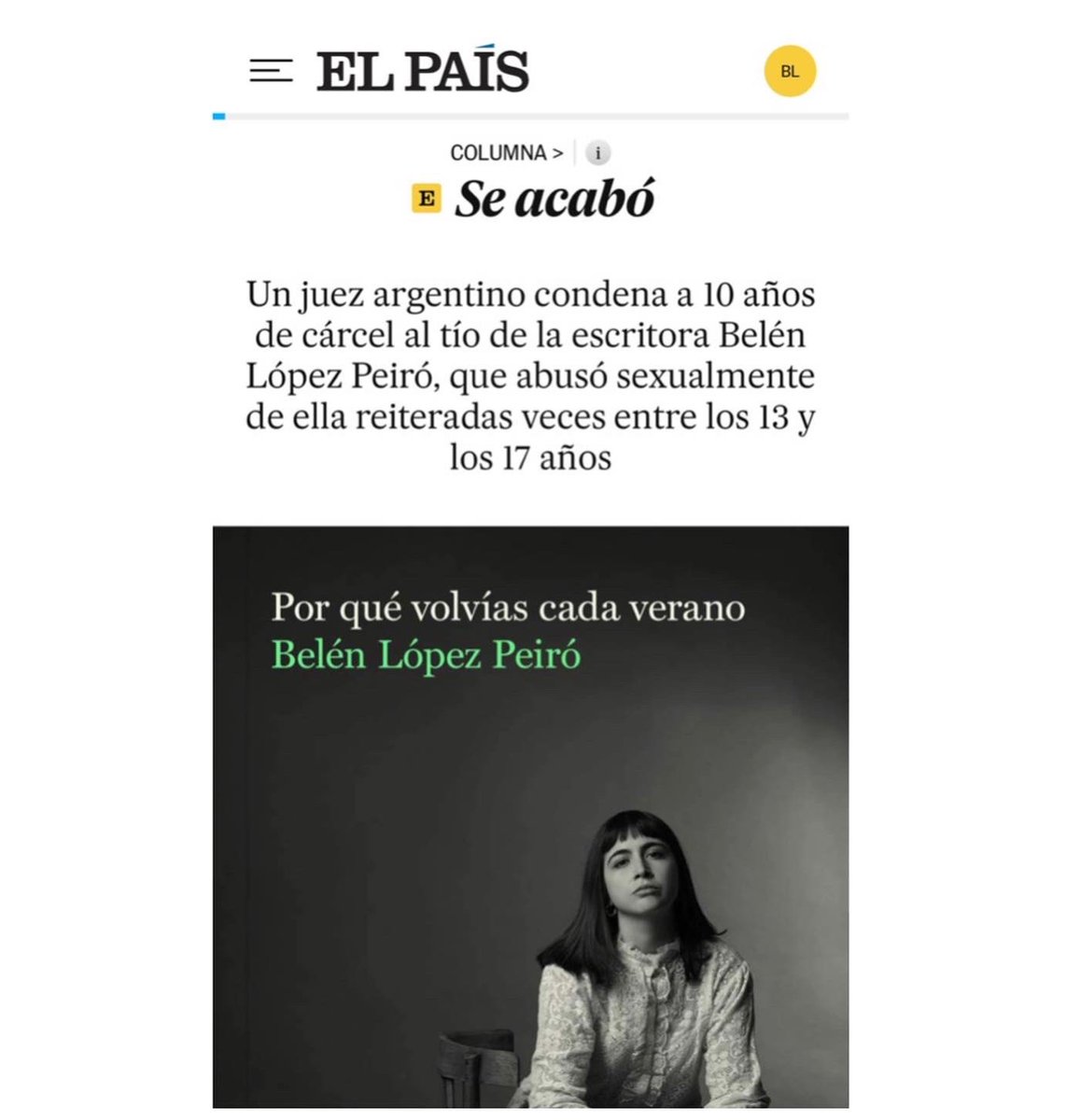 Pensé que nunca iba a poder escribir esto. Un cierre. Un final a esta historia. Pero lo hice. Se acabó. Por fin, después de nueve años, hubo justicia. 

elpais.com/opinion/2023-0…