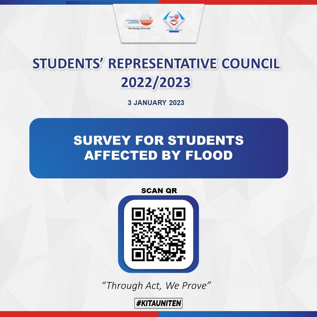 src_uniten's tweet photo. [SURVEY FOR STUDENTS AFFECTED BY FLOOD]

Attention to all UNITEN students ! 

With the flood situation that was recently happening, Students' Representative Council (SRC) would like to conduct a survey to collect all important data for those who are affected.

(continued below) https://t.co/3nRw6XbLuo