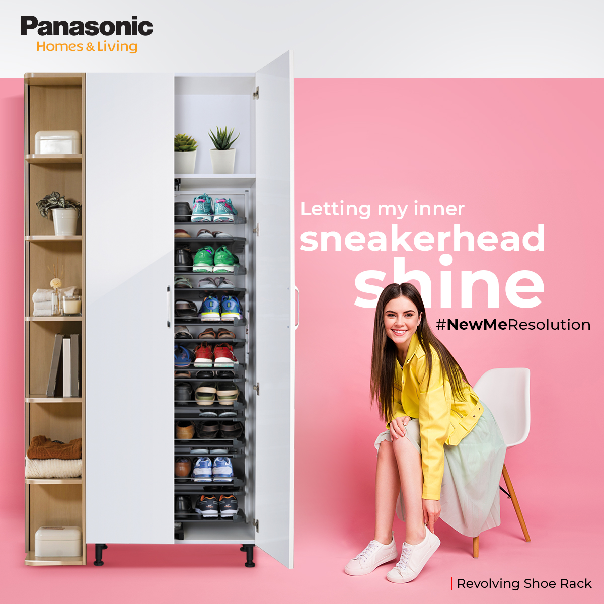 AnchorPanasonic's tweet photo. Showcase your new hobby with a Revolving Shoe Rack and store up to 54 pairs with ease, thanks to our self-adjustable shelves. #NewMeResolution #NewYearsResolution #HappyNewYear #ShoeRack #SmartLiving #PanasonicHomesandLiving https://t.co/uoTxVX8Wis