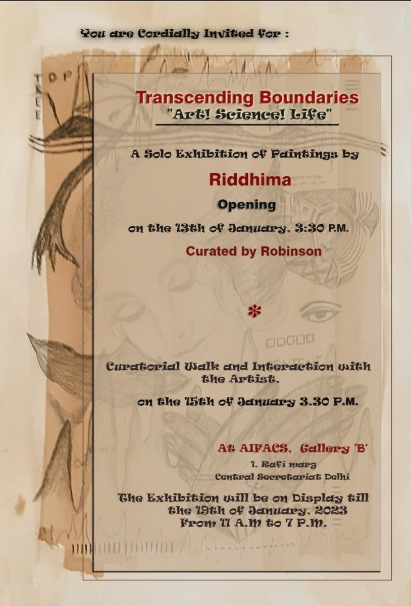 RiddhimaSharraf's tweet photo. An artist by nature, an out-of-this-world person,
  Even in those things beyond borders,
Something excites these things beyond the horizon,
Know which is the field of ignorance that binds the artist,...
please visit this exhibition 🙏
#artgallery #artist #museum #scientific https://t.co/MiF6GCQrx9