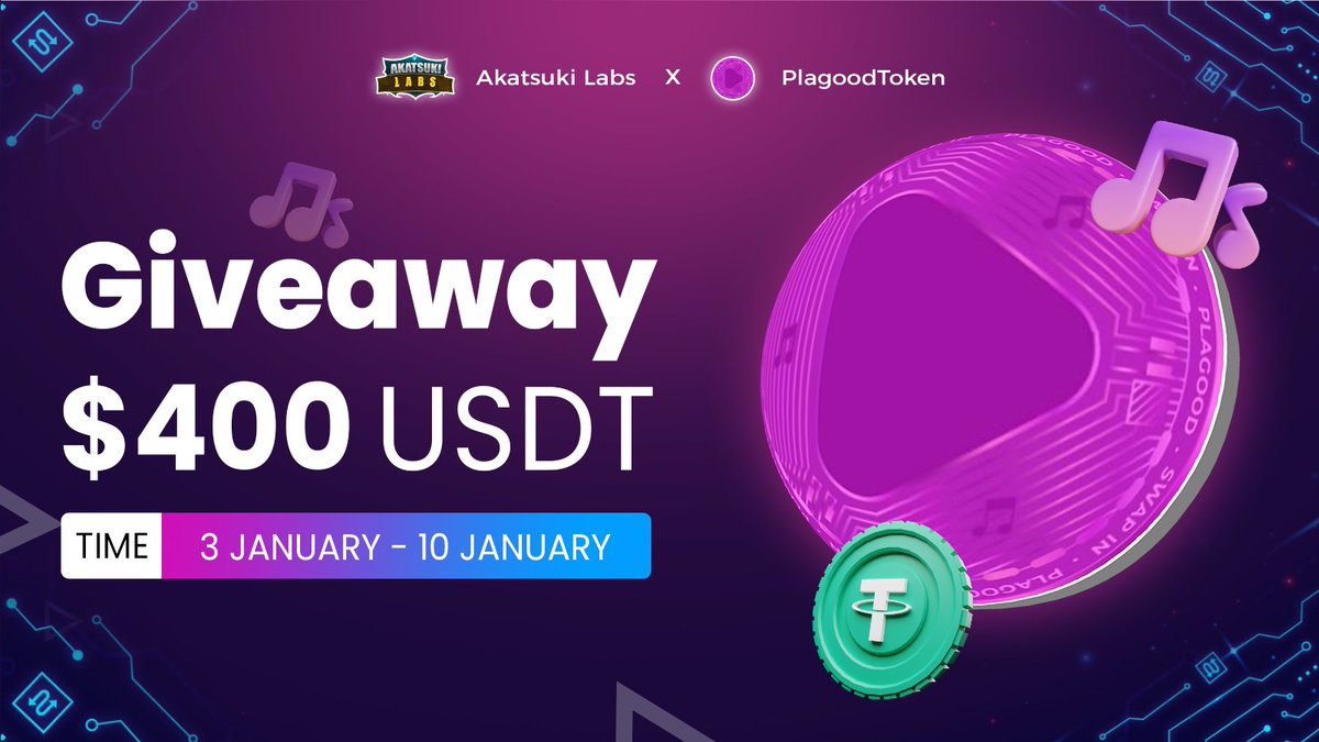 ⚔️ Akatsuki Labs x @plagoodtoken

🎟 Giveaway -
🎁 Total Pool $400 USDT 🏆

To Enter - 
1️⃣ Follow <a href="/AkatsukiLabs/">Akatsuki Labs</a> &amp; @plagoodtoken
2️⃣ ❤️,RT &amp; Tag 3 friends
3️⃣ Finish Gleam Task 👉 wn.nr/hmQvzH

⏰ 10 January 
#PGT #Airdrop #AkatsukiLabs #Giveaway