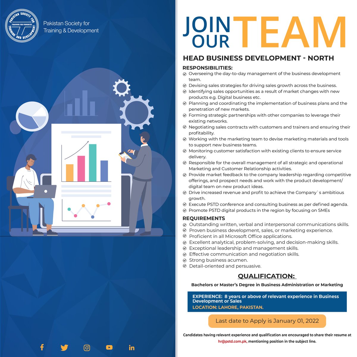 SocialPstd's tweet photo. Join Our Team!

Head Business Development – North

Send your CV at: hr@pstd.com.pk

#pstd #joinourteam #applyingforajob #headbuisnessdevelopmentnoth #pakistansocietyfortraininganddevelopment https://t.co/vrKLxjdlBg