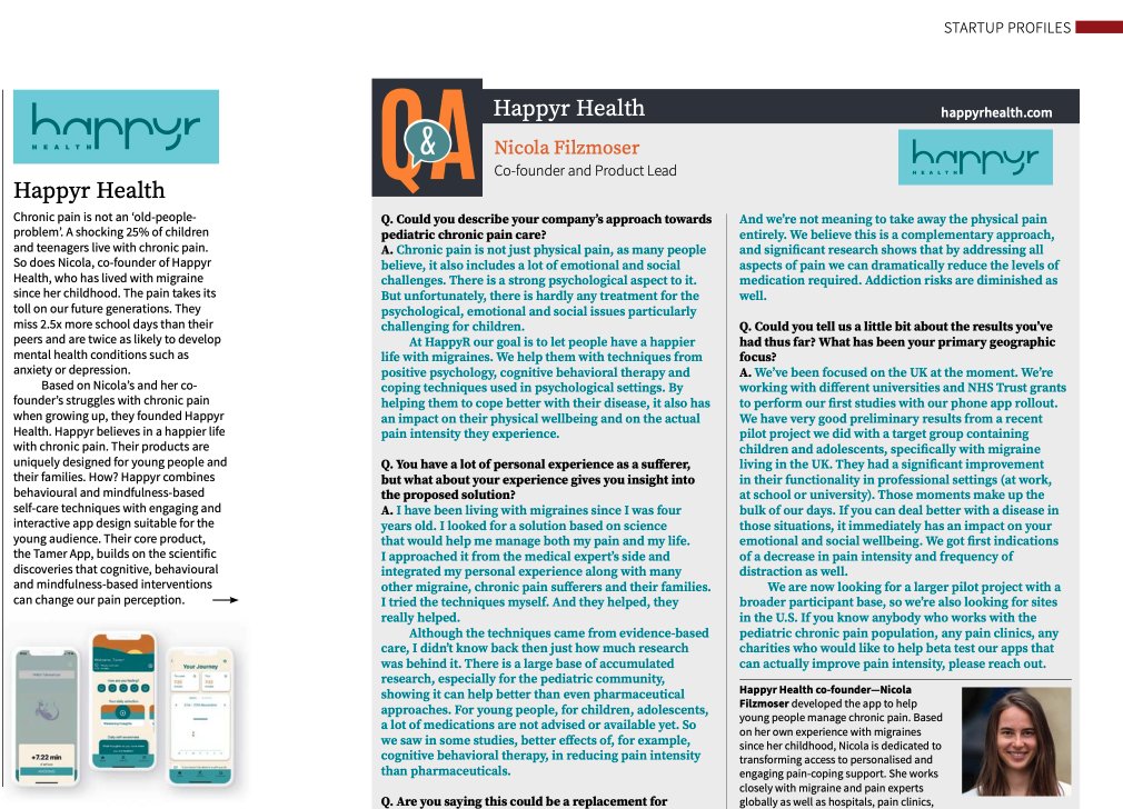 We are featured in the #MDNext magazine from @AngelMD focused on #HealthCare Innovation. 

Have a read about what Happyr is up to recently starting from p.16 🔖 

mdnext.co/magazine/