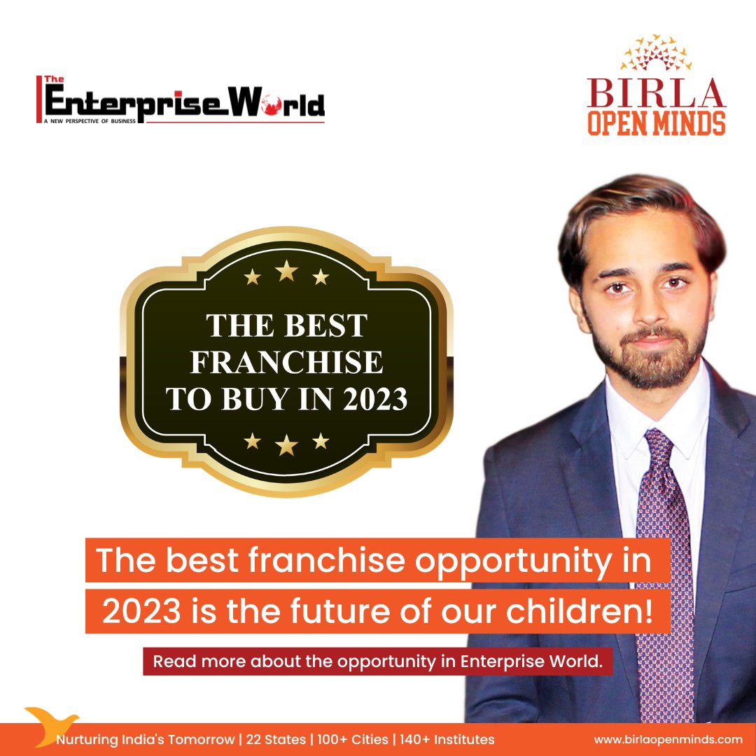 BirlaOpenMind's tweet photo. @theenterprisew called it! Read more about how Birla Open Minds is shaping the future of our country with an innovative franchise model. An opportunity - yours for the taking.

#BestFranchise #TheEnterpriseWorld #BirlaOpenMinds https://t.co/ysUFs5PXLA