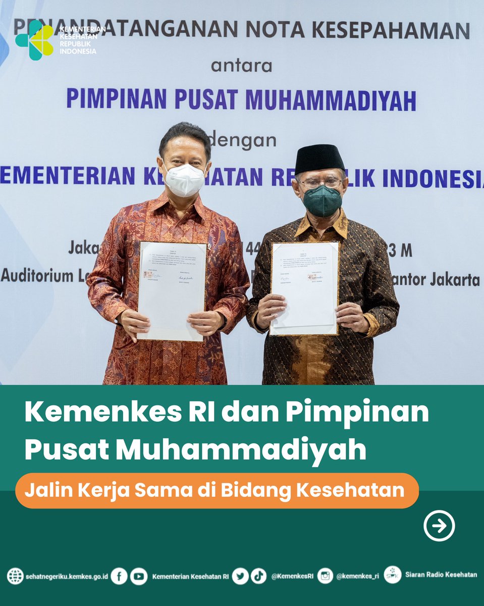 Kementerian Kesehatan RI (@kemenkesri) on Twitter photo Hai #Healthies,
Mengawali kegiatan di tahun 2023, Menteri Kesehatan <a href="/BudiGSadikin/">Budi G. Sadikin</a> bertemu dengan pimpinan PP Muhammadiyah, KH. Haedar Nashir di Jakarta, Selasa (3/1). Hai #Healthies,
Mengawali kegiatan di tahun 2023, Menteri Kesehatan <a href="/BudiGSadikin/">Budi G. Sadikin</a> bertemu dengan pimpinan PP Muhammadiyah, KH. Haedar Nashir di Jakarta, Selasa (3/1).