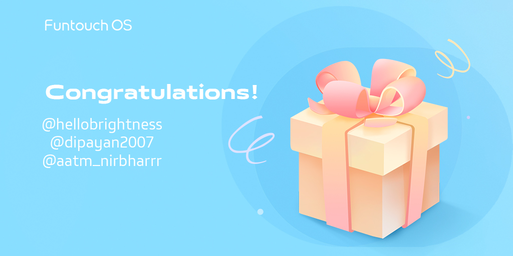 OriginOS_Global's tweet photo. 🥳Congratulations!
@hellobrightness
@dipayan2007
@aatm_nirbharrr
😊If you don't win this time, don't worry.
😎There are many amazing contests in the near future! Stay tuned!
#vivo #FuntouchOS #UIColor #ItsMyStyle https://t.co/pZm6Mho8pm