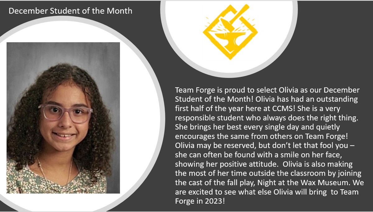 TeamForge (@teamforgeccms) on Twitter photo Congratulations to Olivia! #TeamForgeCCMS @MrBurtonCLSD <a href="/MrsMcDaidCCMS/">Terri McDaid</a> <a href="/MrsLealCCMS/">MrsLealCCMS</a> <a href="/MrRuggCCMS/">Mr. Rugg</a> Congratulations to Olivia! #TeamForgeCCMS @MrBurtonCLSD <a href="/MrsMcDaidCCMS/">Terri McDaid</a> <a href="/MrsLealCCMS/">MrsLealCCMS</a> <a href="/MrRuggCCMS/">Mr. Rugg</a>