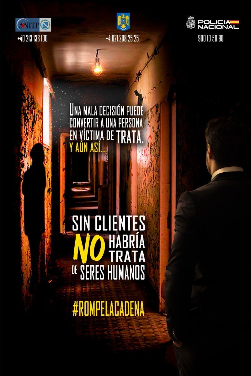 policia's tweet photo. ✋ SIN CLIENTES NO HAY TRATA ✋

La @policia y la Policía de #Rumanía han creado la campaña #ROMPELACADENA contra la trata de seres humanos

No seas parte de esta cadena que genera esclavos 🔗

#SinClientesNoHayTrata https://t.co/dnXu9IdDBP