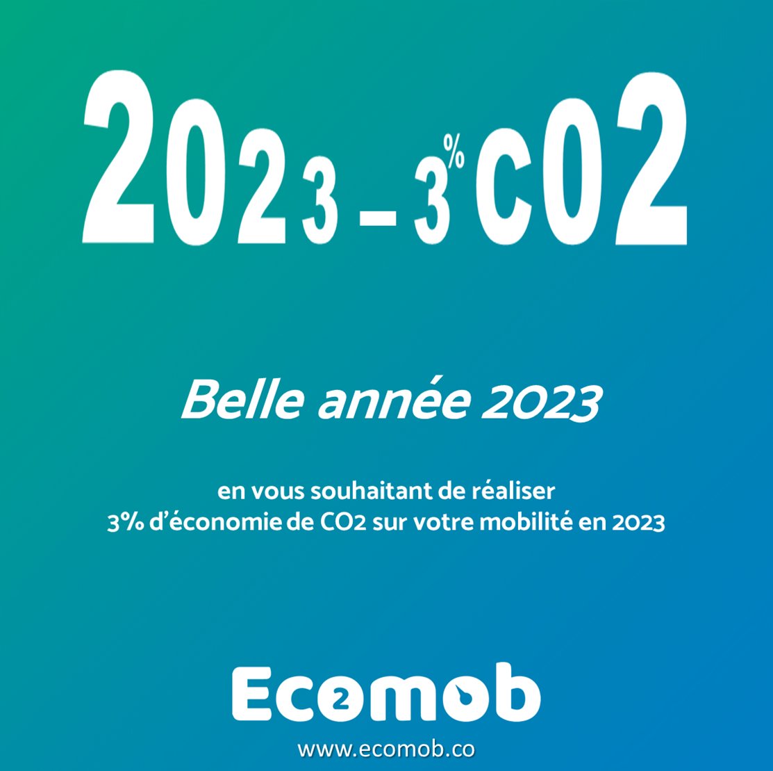 <a href="/ECOMOB_CO/">ECOMOB</a> vous présente ses vœux pour 2023 : ensemble réduisons les #émissions de CO2 mobilité de 3% cette année. 

#transitionenergetique #mobilité #bonneannee2023 #CO2 #transitionécologique 
#reduction #objectif2030