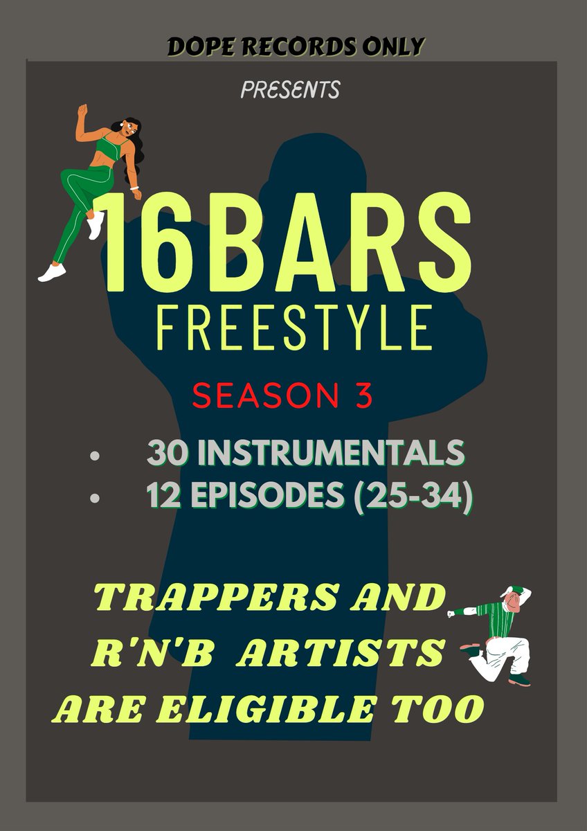 ONCE AGAIN, IT'S THAT TIME OF THE YEAR
     16BARZ SZN3!! 
Rappers, Trappies, & RnB Baddies
TURN UP and give us thAT WINNING 16BARS.

   30 INSTRUMENTALS
   12 EPISODES
 
send a DM to @16BarzFreestyle to feature.😉😉
#doperecordsonly
#deejaytmonie