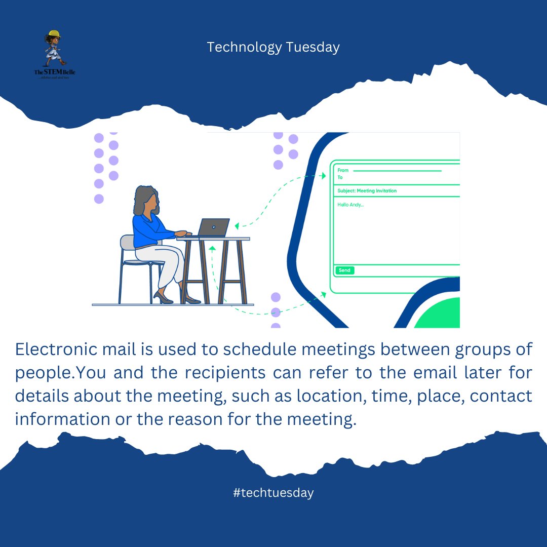 TheSTEMBelle's tweet photo. Its another exciting #techtuesday!!!
Today, we bring to you a thrilling information about Email Technology.
Swipe, read, learn and enjoy.
๐ โ๏ธ๐ข
#thestembelle
#techtuesday๐๐๐
#attractretainadvance
#emailtechnology .
#email
#stilettosandsteeltoes https://t.co/ivjK07PYkm