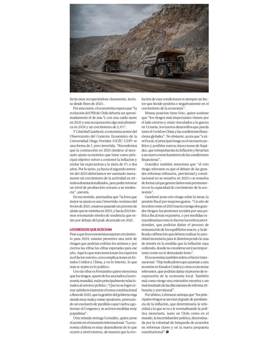 OcecUdp's tweet photo. El economista sénior del OCEC UDP @crgamboni señaló a Pulso que “ya hacia el segundo semestre del 2023 deberíamos ver asentado nuevamente un crecimiento de la actividad en términos desestacionalizados, para poder retomar un nivel de producción cercano a su tendencia" https://t.co/DfG6LdnsI0