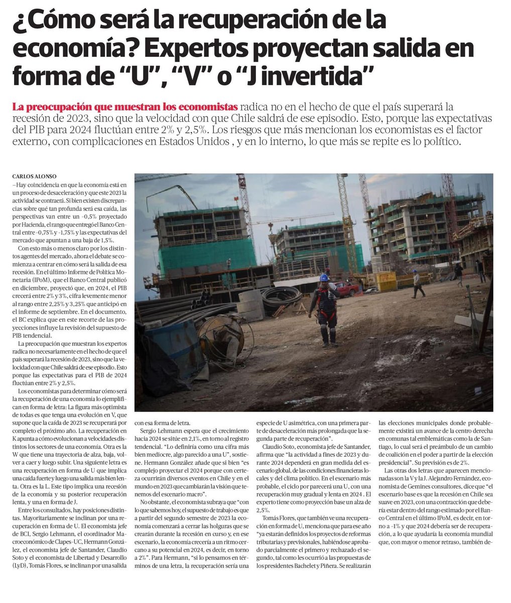 OcecUdp's tweet photo. El economista sénior del OCEC UDP @crgamboni señaló a Pulso que “ya hacia el segundo semestre del 2023 deberíamos ver asentado nuevamente un crecimiento de la actividad en términos desestacionalizados, para poder retomar un nivel de producción cercano a su tendencia" https://t.co/DfG6LdnsI0