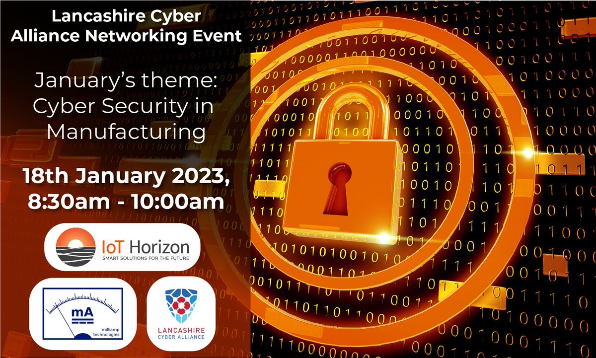 We're kicking off 2023 with an invitation to join us at the next Lancashire Cyber Alliance Event🗣️

You'll hear from Deyrick Allen (IoT Horizon Ltd) and Rich Grant (Milliamp Technologies).

Follow this link to reserve your spot: zcu.io/v7uO

#cybersecurity