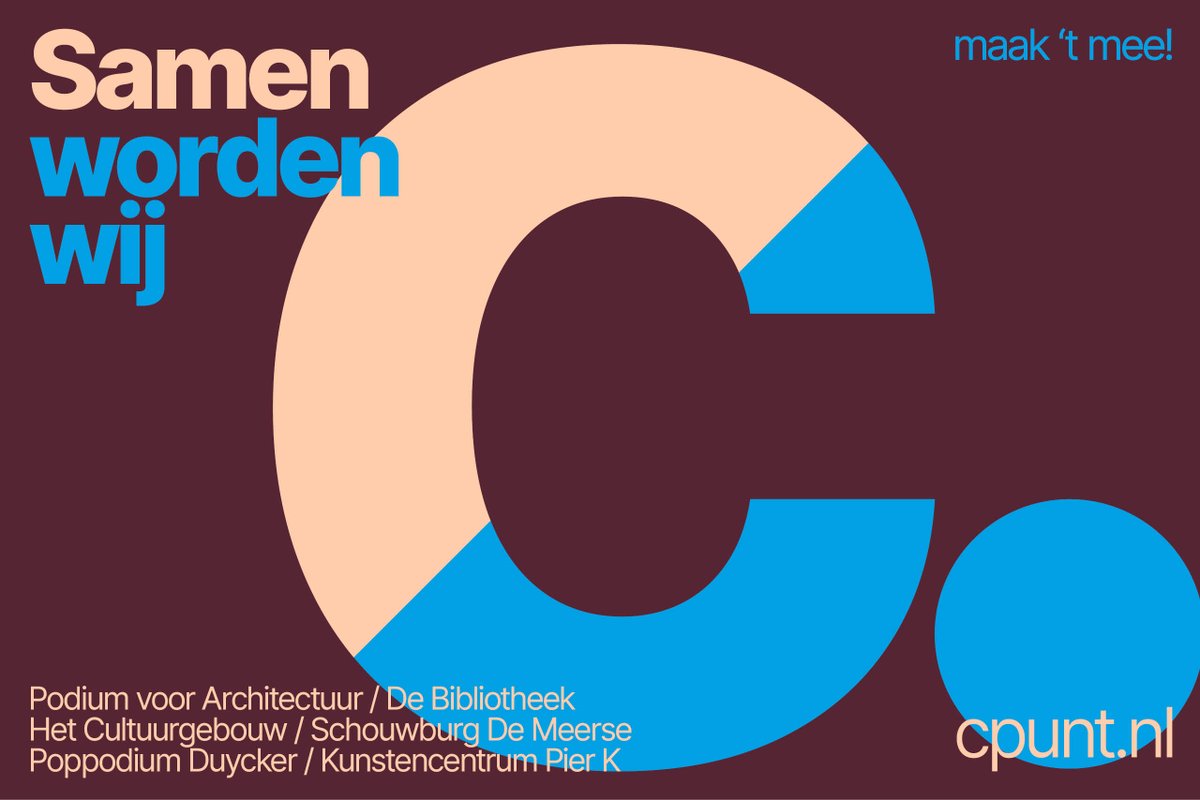 Nog 1 week en dan zijn wij C. Daarom verandert ook ons Twitteraccount binnenkort van naam! Volg ons en blijf op de hoogte van het laatste nieuws bij C.
#cpuntmaaktmee #samenwordenwijcpunt #cultuur #cultuursnuiven #kunstencultuur #kunstencultuureducatie #haarlemmermeer #hoofddorp