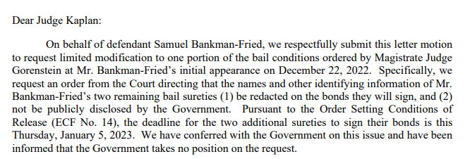 tier10k's tweet photo. SBF asks judge to redact the names of the two individuals who co-signed his bond

Who could it be? https://t.co/yp2ZvKLQ2d