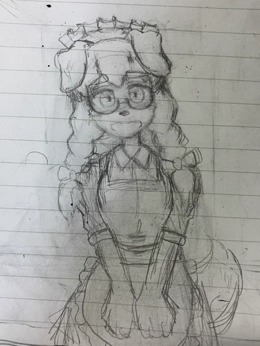 いつもの下書きメイキングと小話〜

下書きだと大きく口を開いてます。
おしとやかな感じなので小さいお口に変更。

目がデカすぎたり、頭が長すぎたりで調整が大変でした…見比べてみると良くわかります。

三つ編み、眼鏡、メスケモ、垂れ耳、太眉、メイド…無敵では? 