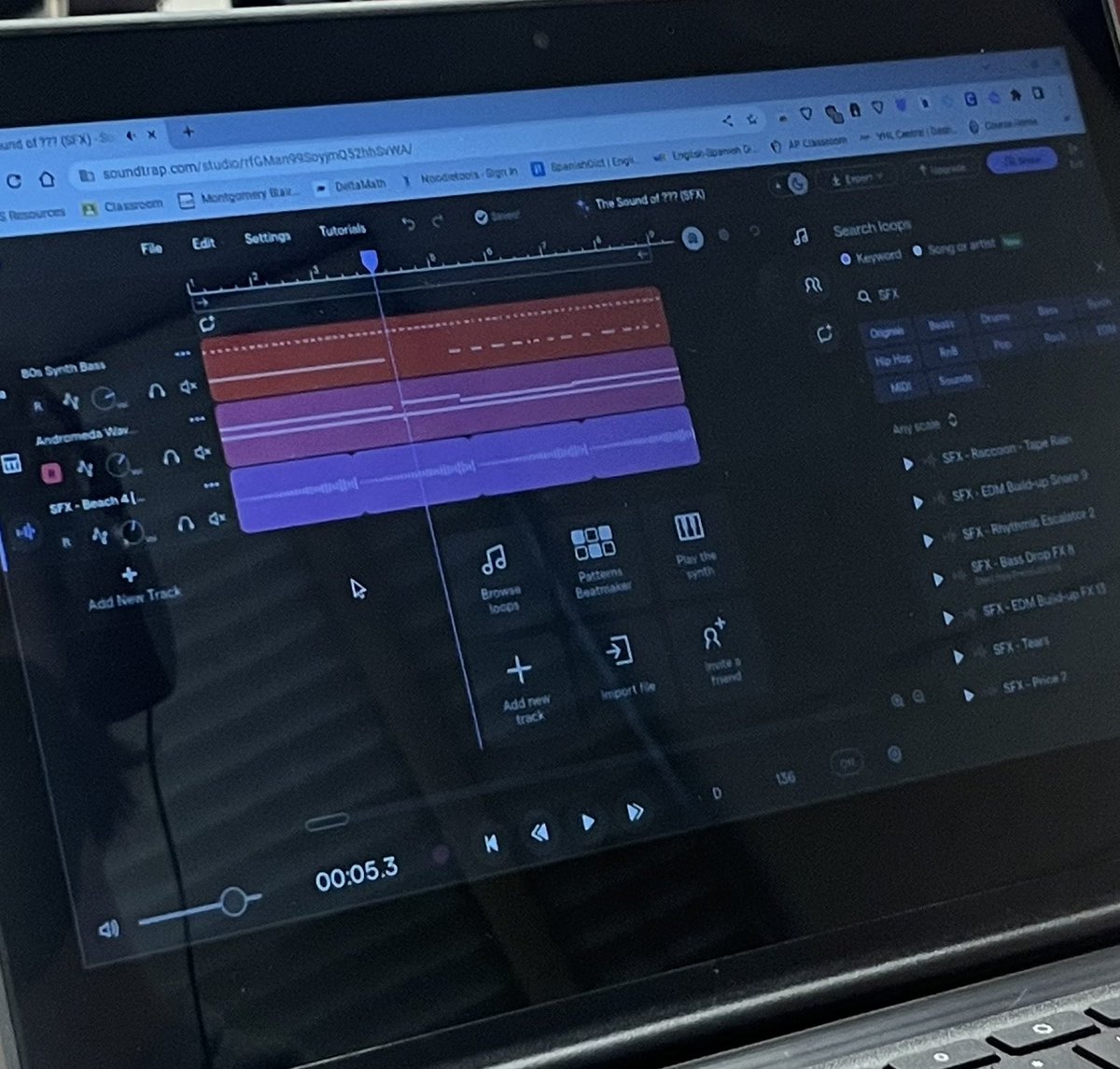 Students are making their own sounds in American History Through Film! After discussing how the horror genre is being used to specifically address American racism and taking a close look at the 1950s, students are creating what they think the actual sounds of the 1950s should be.