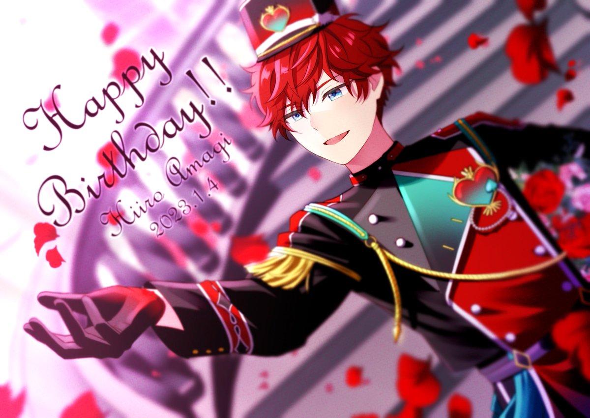 1boy male focus red hair blue eyes gloves happy birthday solo  illustration images