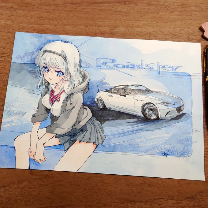 ND型ロードスターと擬人化、描かせていただきました。ご依頼ありがとうございました! #車擬人 