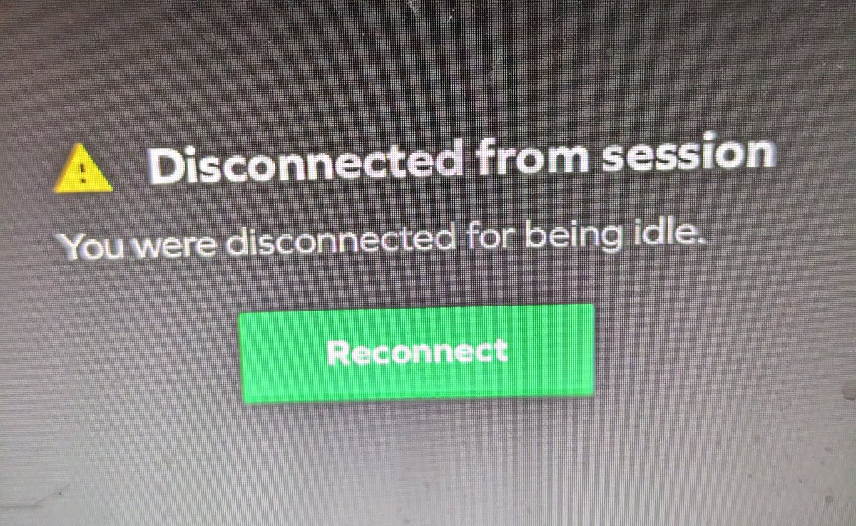 AndreSheppard13's tweet photo. A New Year's message from my laptop... it knows me too well!

'disconnected for being idle'

Great start to 2023!

#2023NewYear https://t.co/S8bo22mpRd