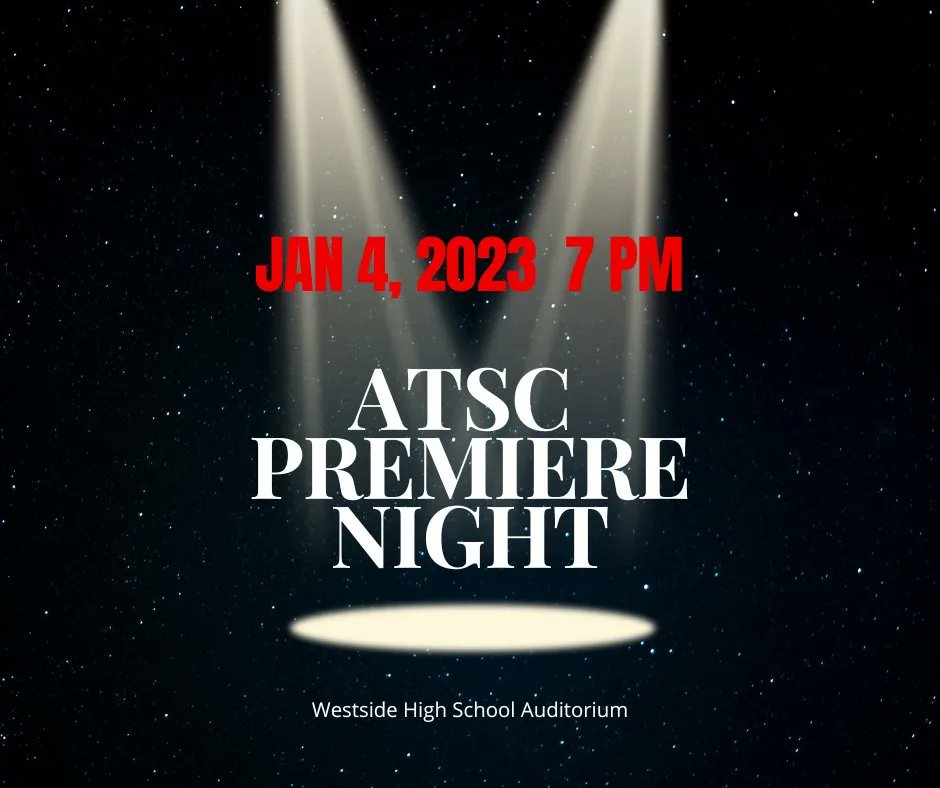 Westside66's tweet photo. Tomorrow!

If you catch only one performance this year… (what a horrible thought). 
Experience the outstanding performances at the ATSC Premiere Night!

Wednesday, January 4
WHS Auditorium

#WeAreWestside #Westside75 https://t.co/h7H7NcBsdx