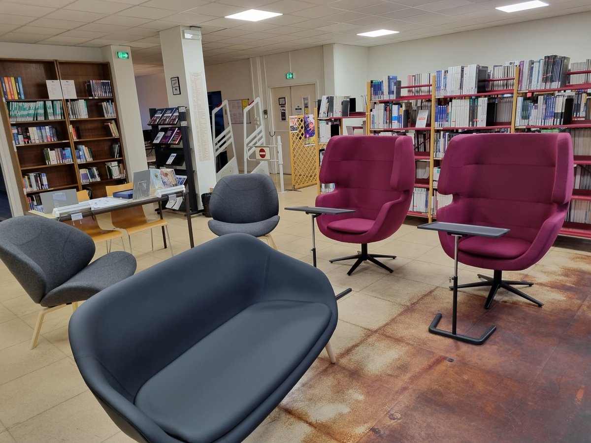 BULyon1's tweet image. Grâce à la #CVEC des mobiliers de détente ont pu être achetés pour rendre plus accueillantes la BU Éducation de Bourg-en-Bresse, la BU de Gerland et la BU Odontologie: venez découvrir ces nouveaux espaces accessibles à tous.
Et bonne année 2023 dans vos bibliothèques !