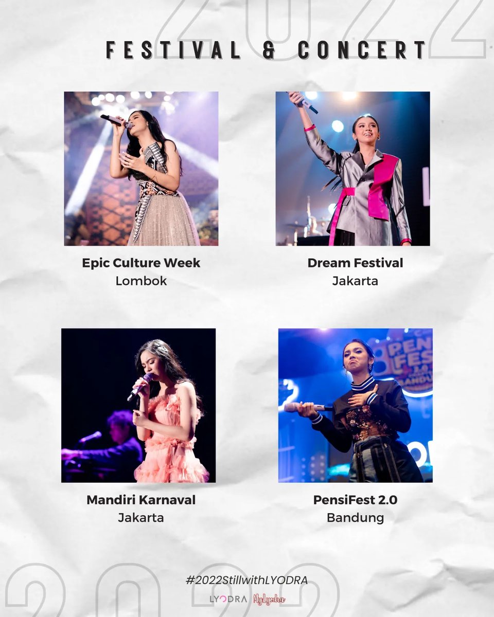 MylyodraOfc's tweet photo. #2022StillwithLYODRA - Festival &amp; Concert💃🏻

haii, MinLy mau sedikit recap perjalanan @imlyodra di 2022, dimulai dari Festival &amp; Concert yaa✨

Di 2022 ini ada 9 kota yg dikunjungi Lyodra untuk Festival &amp; Konser off air. Ada yg udah pernah nonton Fest/Konser Musik off air Lyly?🙋🏻‍♀️ https://t.co/NSB8k933Kt