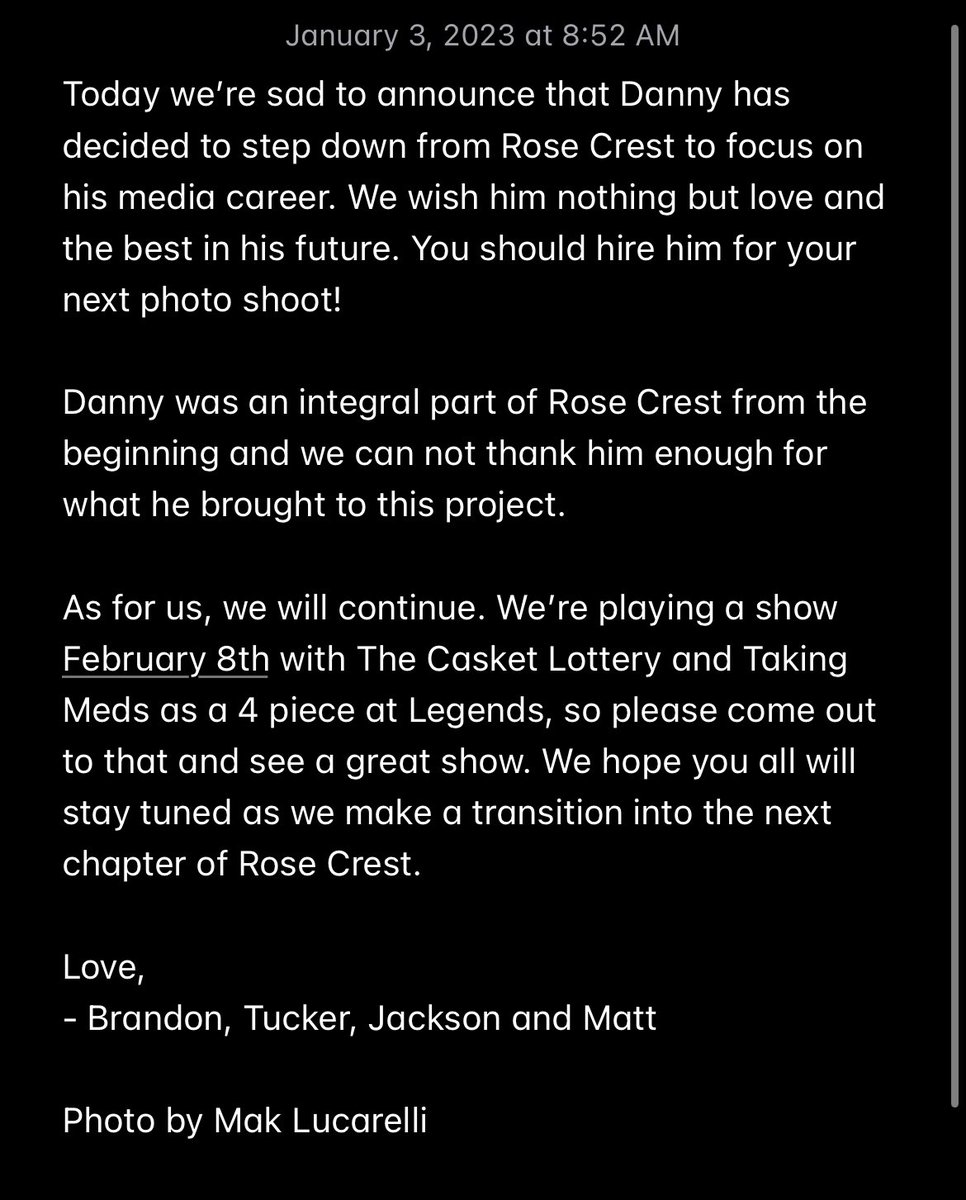 A little word about our future. Thank you @DannyPhantom_93 for everything you’ve done for this band ❤️