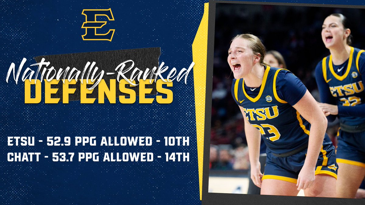 ETSU_WBB's tweet photo. 🔒 𝐁𝐚𝐭𝐭𝐥𝐞 𝐨𝐟 𝐭𝐡𝐞 𝐃𝐞𝐟𝐞𝐧𝐬𝐞𝐬 🔒

Got plans Thursday? Now you do. 

Come to Brooks Gym to watch two of the nation's top scoring defenses go head-to-head in the @SoConSports  opener. Tip-off is set for 7 p.m.

#FaithfulForForty | #ETSUTough https://t.co/FlUN4ogoei