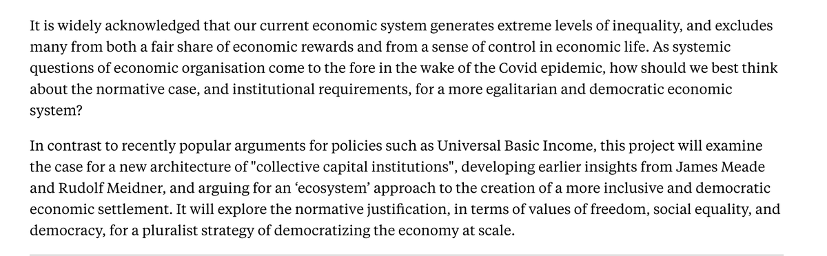 martin_oneill's tweet photo. Here's a sense of what I'll be up to (from the project Abstract)
#Meidner #Meade #EconomicDemocracy #SocialJustice #UBI #DemocraticEconomy #SocialEquality #SocialDemocracy #DemocraticSocialism #EconomicJustice 
@DemocracyCollab @Cmmonwealth @Framtidsstudier @TheNextSystem 
2/4 👇 https://t.co/MQgGYauTDg