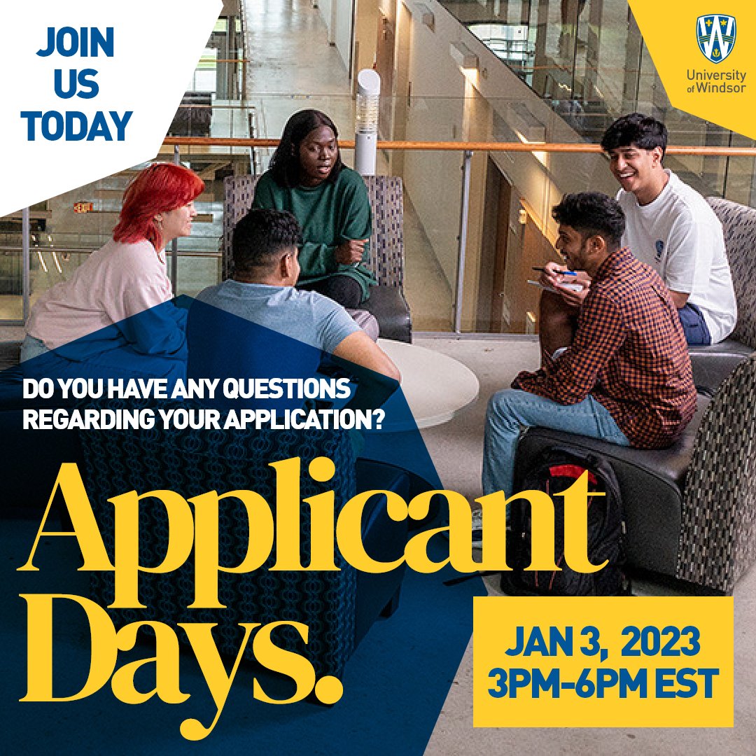 🙋🎓 Do you have questions about the University of Windsor’s programs,  services  and supports, or need assistance with your application? We’re here for you!

Join today, or pick the date that best works for you!

Apply now at 👉 uwin.how/apply