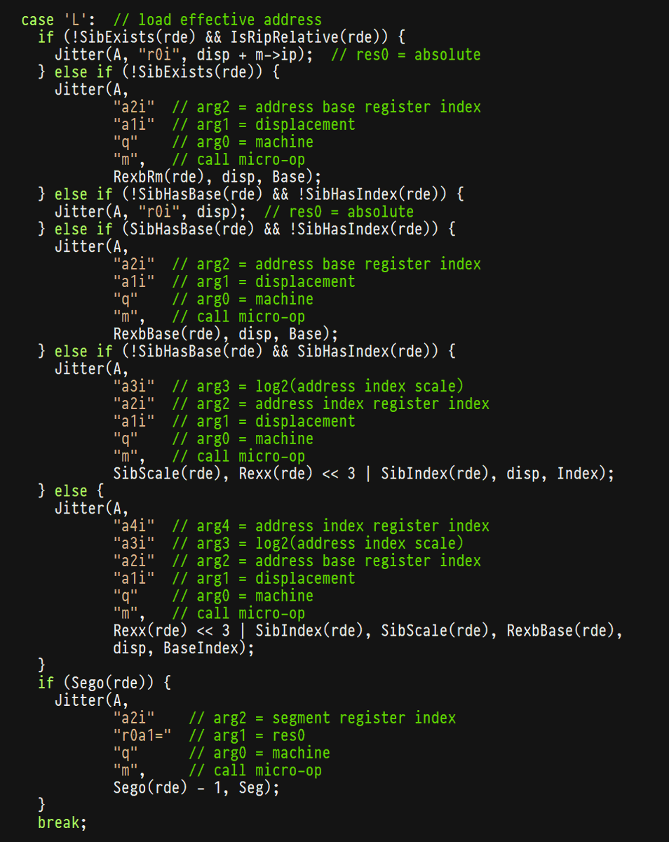 jartine's tweet photo. I just got Blink performing twice as fast as Qemu, while reducing Blink's size to 157kb. What makes Blink so tiny and fast is it uses a printf-style DSL for x86/aarch64 JIT code generation. Beta testers wanted.
https://t.co/ram0UF24CH https://t.co/fuKFeVxCbG