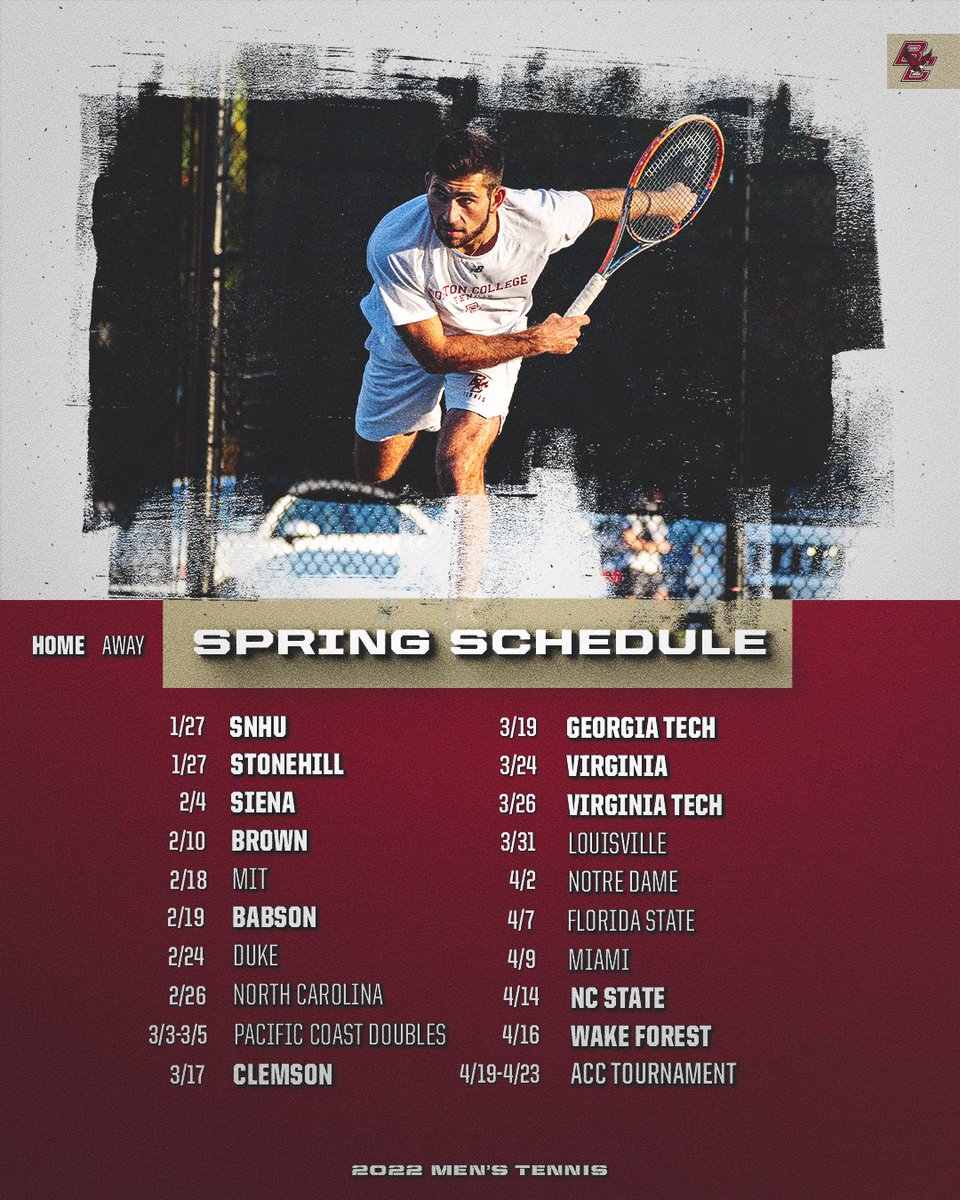 ‘Tis the season! 

The spring schedule is here 🎾

#ForBoston🦅