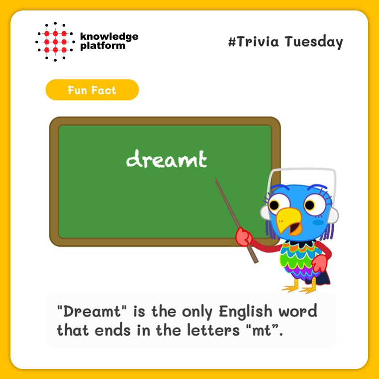 KPLearning's tweet photo. There's only ONE English word that ends in the letters "mt”. Do you know which word it is?
#TriviaTuesday #EdTech #EnglishForKids #OnlineLearning #BlendedLearning #Wordorigin #funlearning #virtuallearning #kidseducation #elearning #englishvocabulary #englishonline #teachenglish https://t.co/Kih9RYTWtt
