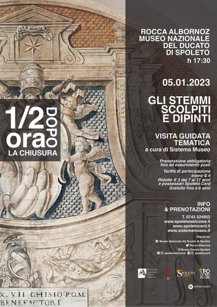 #laroccainvita

<a href="/MiC_Italia/">Ministero della Cultura</a> <a href="/DirMuseiUmbria/">Direzione Regionale Musei Umbria</a> <a href="/museitaliani/">museitaliani</a> <a href="/SpoletoCard/">Spoleto Card</a>
<a href="/ComunediSpoleto/">Comune Spoleto</a>

Tornano gli appuntamenti di "Mezz'ora dopo la chiusa" con un'inedita visita guidata alla scoperta degli Stemmi che scandoscono la storia del fortilizio albornoziano... e per saperne di più👆🏻