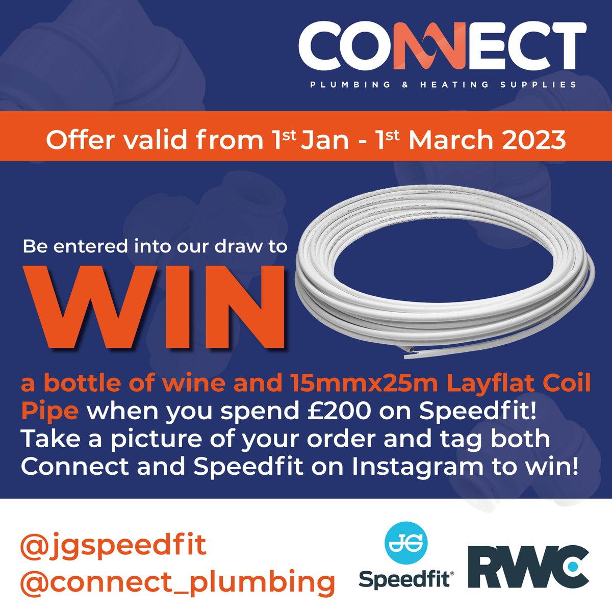 WIN a bottle of wine and a Layflat Coil Pipe when you spend £200 on Speedfit! Take a picture of your order and make sure you tag us and @JGSpeedfit 📸🍷
.
.
.
.
#connectplumbing #connectheating #speedfit #plumbing #win