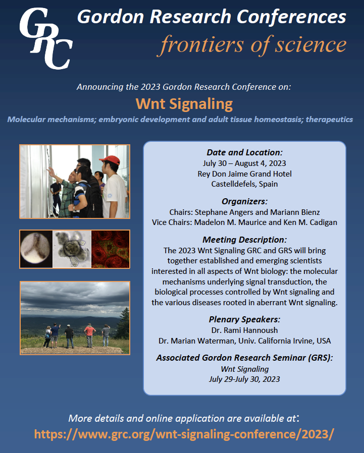 WntTalks : https://wnttalks.wordpress.com/ (@talkswnt) on Twitter photo Registration is now open! The 2023 GRC on Wnt signaling is scheduled for July 30 - August 4, 2023 at Rey Don Jaime Grand Hotel, Castelldefels, Spain. The associated GRS is scheduled for July 29 - July 30 at the same location. <a href="/GordonConf/">Gordon Research Conferences</a> grc.org/wnt-signaling-… Registration is now open! The 2023 GRC on Wnt signaling is scheduled for July 30 - August 4, 2023 at Rey Don Jaime Grand Hotel, Castelldefels, Spain. The associated GRS is scheduled for July 29 - July 30 at the same location. <a href="/GordonConf/">Gordon Research Conferences</a> grc.org/wnt-signaling-…