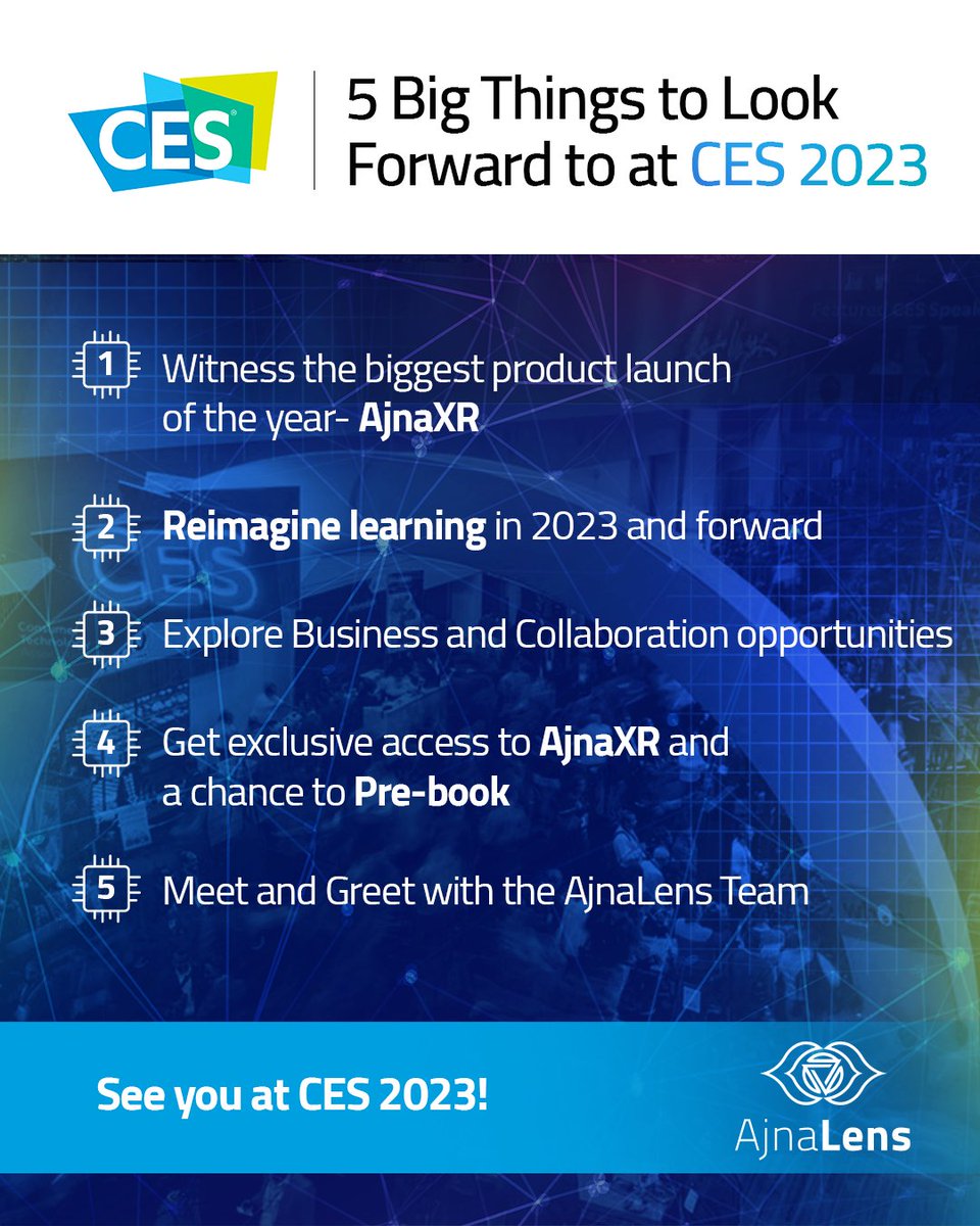 AjnaLens is all geared up and ready for the mega launch at <a href="/CES/">CES</a> 2023!

While we see the clock ticking, here's all that's about to unravel, along with the year's biggest reveal.

Join us for the launch event and witness history in the making!

#CES #CES2023 #CES23 #AjnaLensinCES