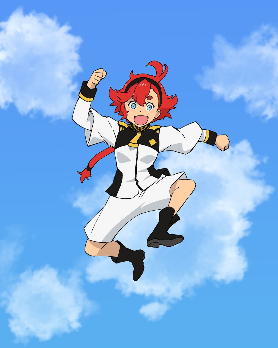 suletta mercury 1girl red hair school uniform sky solo hairband asticassia school uniform  illustration images