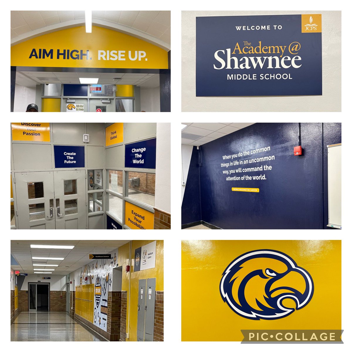 exploreshawnee's tweet photo. 💛💙 Look how fabulous the halls at @ShawneeMS1 are! We can’t wait to welcome our students tomorrow. New Year. New Us. 😉 @JCPS_MS_EA @RobFulk @ExploreJCPS @JCPSCoS https://t.co/oy9cpo7S8W