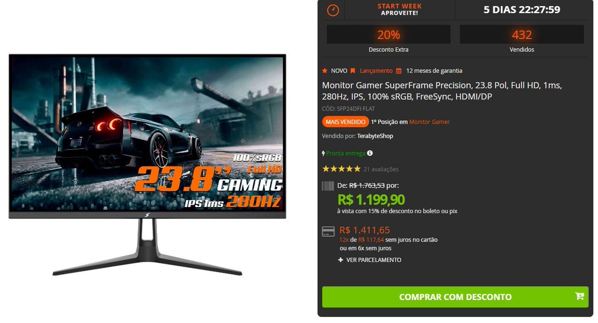 Terabyte on Twitter "⚠OFERTA!!⚠ Monitor Gamer SuperFrame Precision, 23
