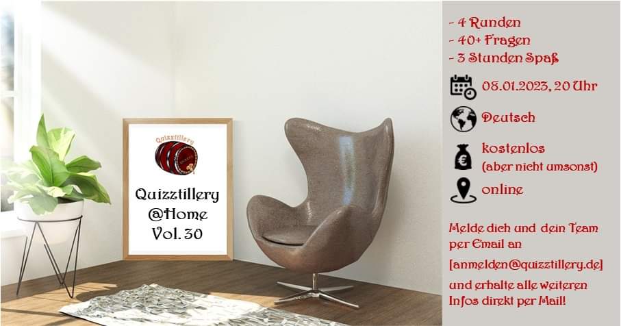 quizztillery (@quizztillery) on Twitter photo Unser erstes Quiz des Jahres 2023:
Sonntag, 08.01.2023 ab 20 Uhr
Anmelden wieder immer per EMail: anmelden@quizztillery.de
#Quizztillery #PubQuiz #OnlineQuiz #SofaQuiz #ILoveQuiz Unser erstes Quiz des Jahres 2023:
Sonntag, 08.01.2023 ab 20 Uhr
Anmelden wieder immer per EMail: anmelden@quizztillery.de
#Quizztillery #PubQuiz #OnlineQuiz #SofaQuiz #ILoveQuiz