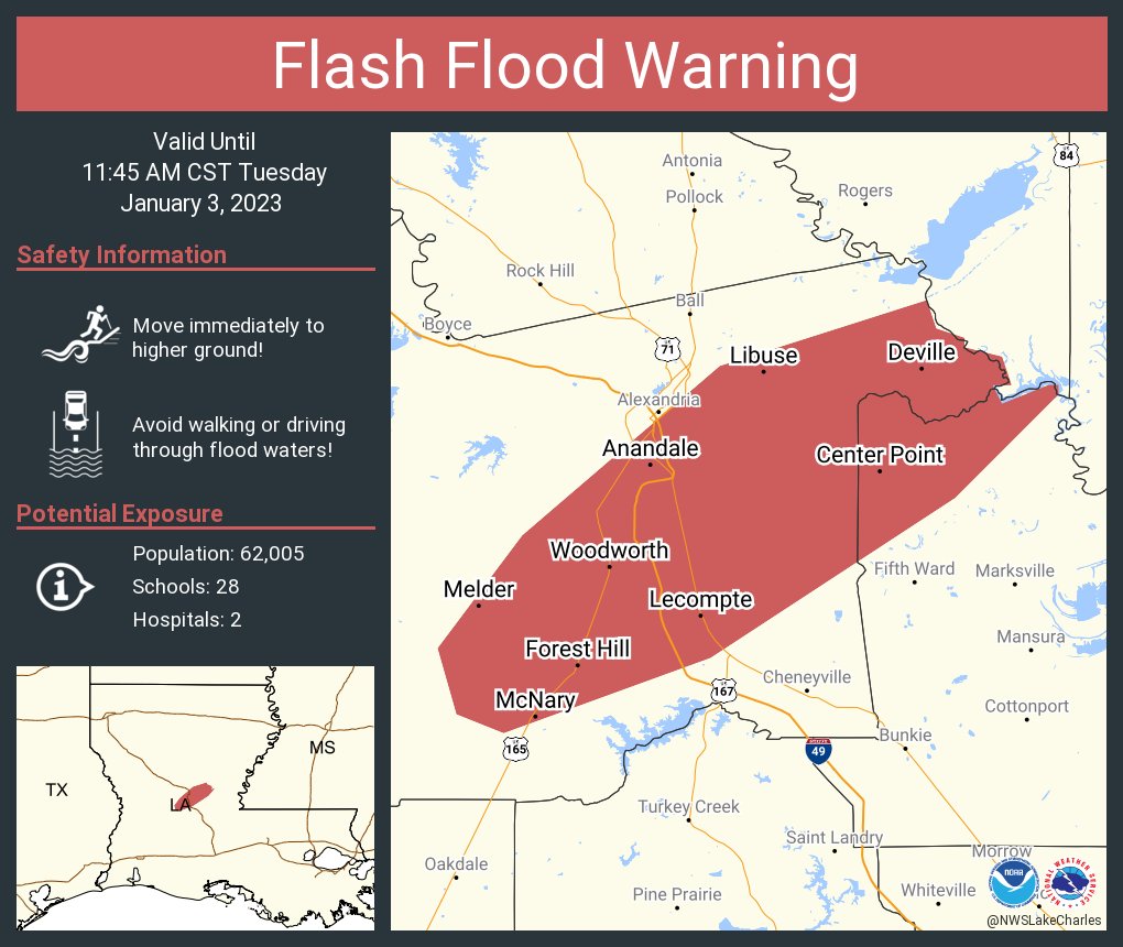 NWSFlashFlood on Twitter "Flash Flood Warning including Deville LA